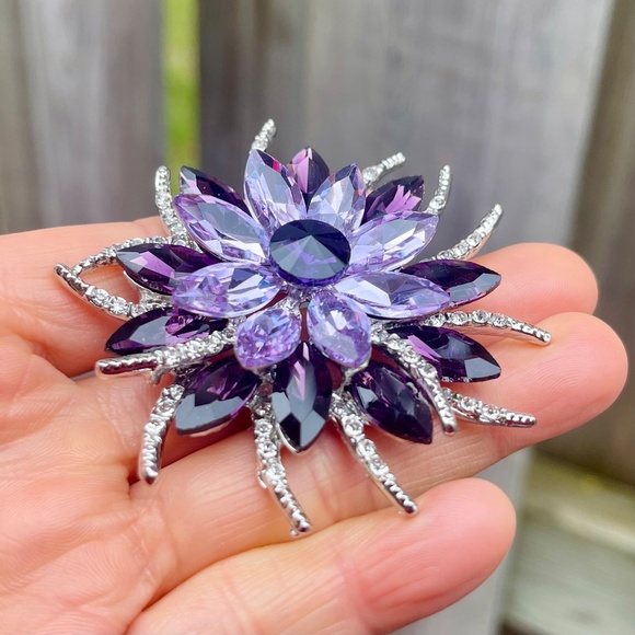 Large Purple Rhinestone Brooch Large Rhinestone Pin - Picture 3 of 5